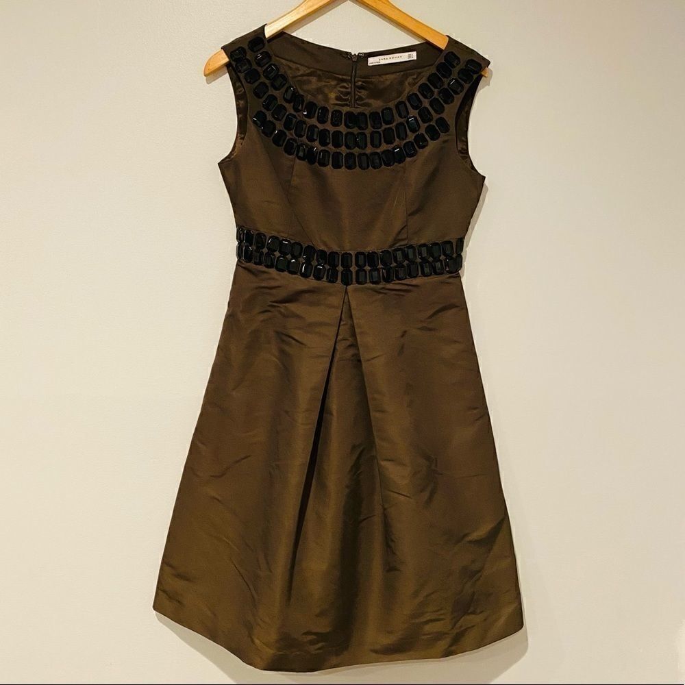 Zara Brown Beaded Embellished Cocktail Party Dress